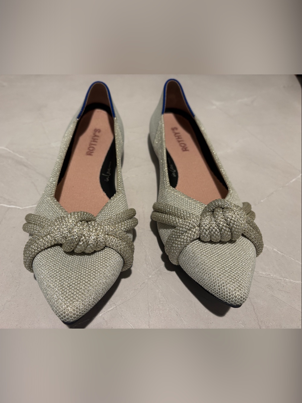 Rothy's Silver Knit Pointed Knot Flats